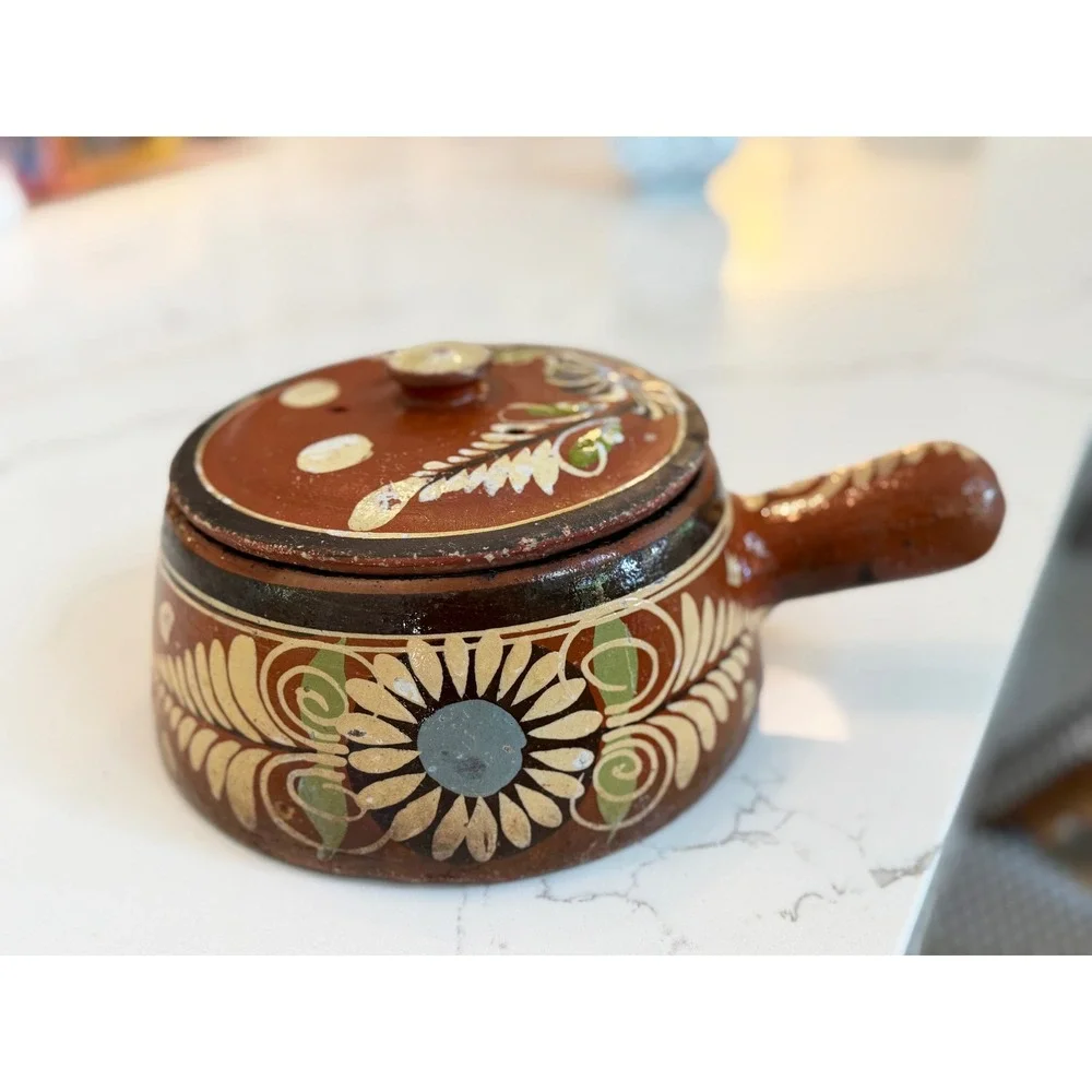 Vintage Mexican Tlaquepaque Redware Pottery Lidded Pot Casserole Dish Mexico
